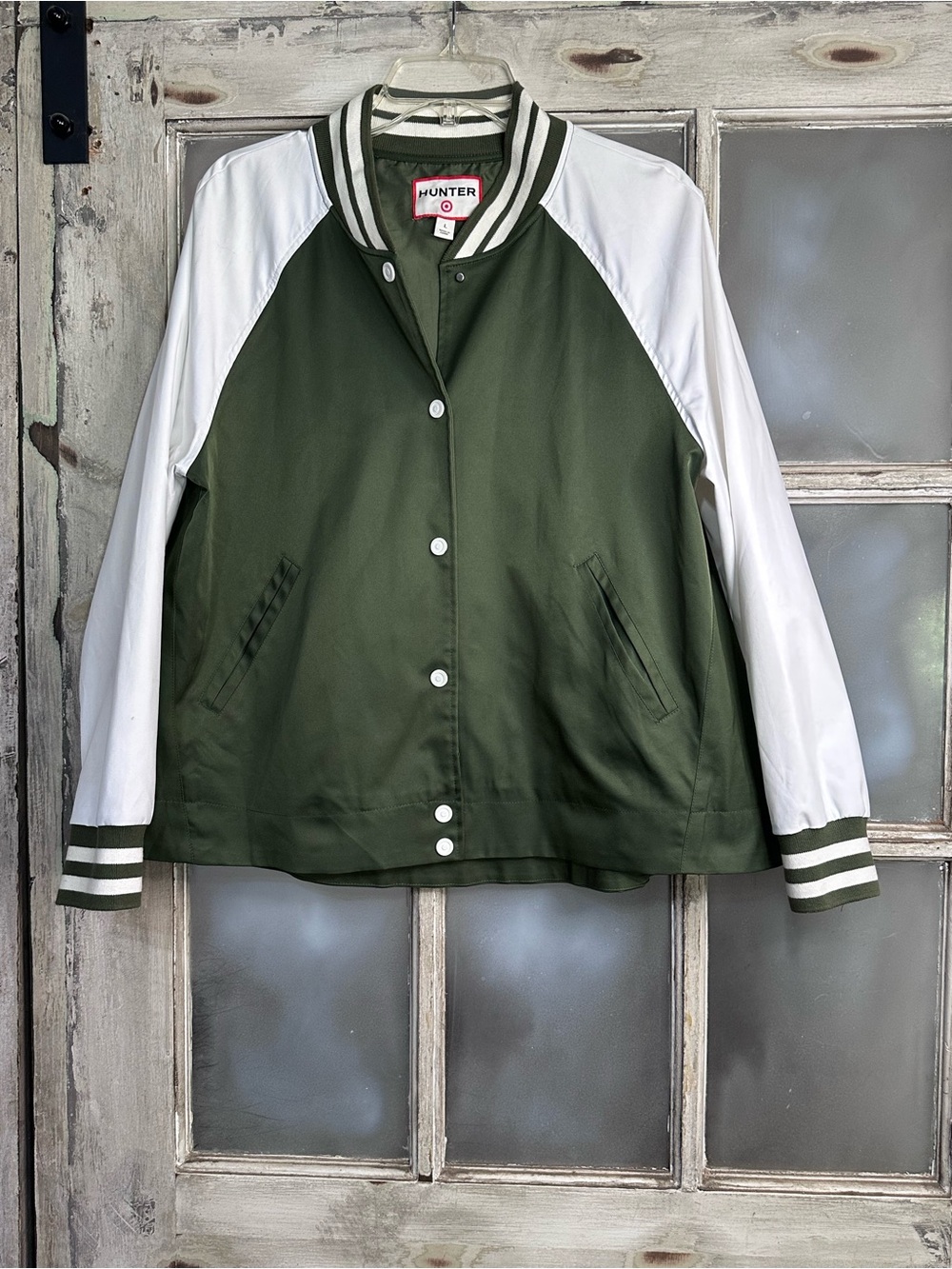 Hunter for Target Women’s Varsity Bomber Jacket Green White Size L